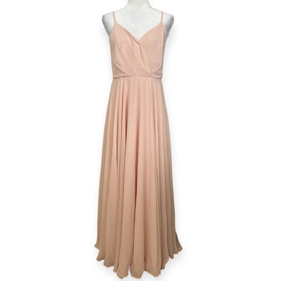 Lulu's Peach Pink Maxi Dress L Spaghetti Strap Pleated Chiffon Gown Formal - Picture 2 of 10